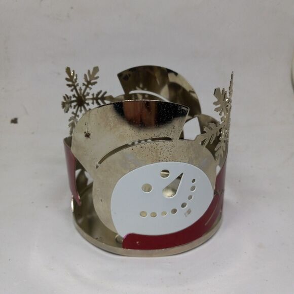 Bath & Body Works Snowman Snowflake 3 Wick Metal Candle Holder-Red-White-Silver - Picture 3 of 11